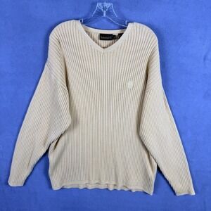 Vintage 90s Timberland Ribbed Knit Mens Sweater Size XL Tan Y2K Hip Hop Street
